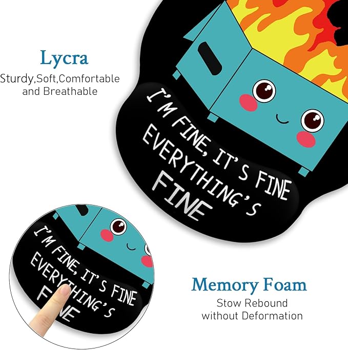 Ergonomic Mouse Pad with Wrist Support, Dumpster on Fire Mouse Pad with Wrist Rest, Gaming Mousepad with Non-Slip Pain Relief PU Base, Cute Mouse Pad for Desk Accessories Office Supplies Decor