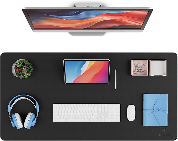 K KNODEL Leather Desk Pad Protector, Office Desk Mat, Large PVC Leather Desk Blotter, Non-Slip Mouse Pad (Black, 17" x 35.4")