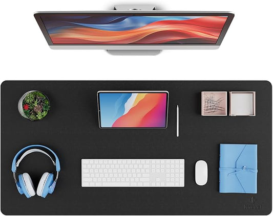 K KNODEL Leather Desk Pad Protector, Office Desk Mat, Large PVC Leather Desk Blotter, Non-Slip Mouse Pad (Black, 17" x 35.4")