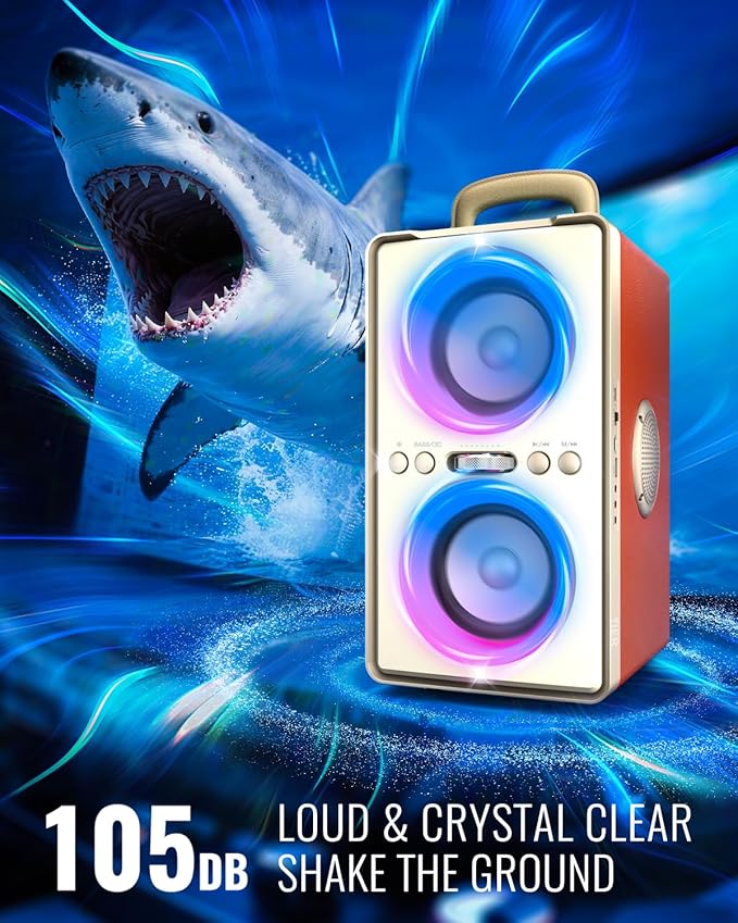 Bluetooth Speaker, 240W Peak Loud Party Speaker with Big Bass, 20H Playtime, TWS, BT5.3, Large Portable Wireless Boom Box with LED Light for Outdoor Backyard Beach Home (Leather Orange)