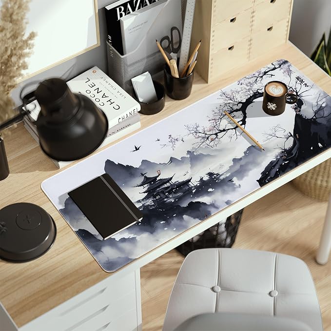 Large Mouse Pad, Japanese Desk Mat with Stitched Edges, XL Anime Gaming Mouse Pad, Non-Slip Long Mousepad for Desk Office Home, 31.5”x11.8”
