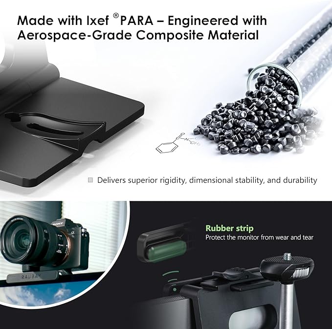 RAUBAY 【Upgraded】 Monitor Camera Mount Stand, Hanging Webcam Clamp with 1/4" Screw, MILC Monitor Top Support for Live Stream, etc. Compatible with Curved Monitors, Maximum Width up to 1.4" CM02