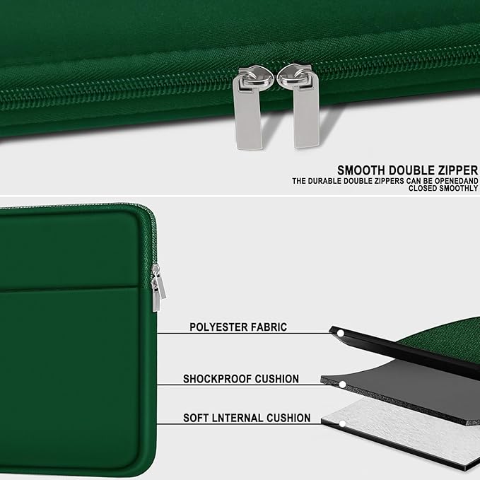 14 inch Laptop Sleeve, Traveling Laptop Case with Zippered Pocket, Shockproof Protective Carrying Briefcase Computer Bag for 14" MacBook Air/Pro, HP, Dell, Lenovo, Acer, Dark Green