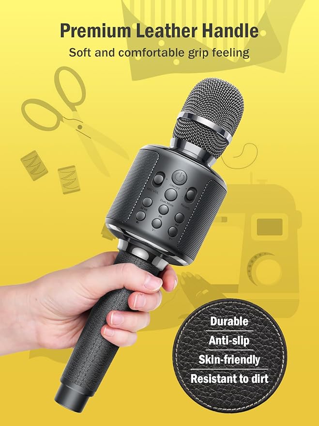 Wireless Bluetooth Karaoke Microphone, Built-in Loud Speaker for 10H Playback, Add Reverb/Duet Mode/Earbuds Monitoring, Portable Karaoke Machine for Entertainment & Singing Practice (Black&Red)