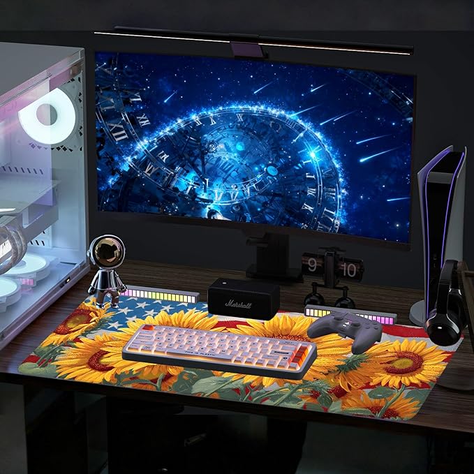 Mouse Pad, Large Anti-Slip with Stitched Edges Desk Mat Desktop Laptop Computer Desk Keyboard Mat,Table Protector Blotter Mat (Sunflower, 35.4" x 15.7")