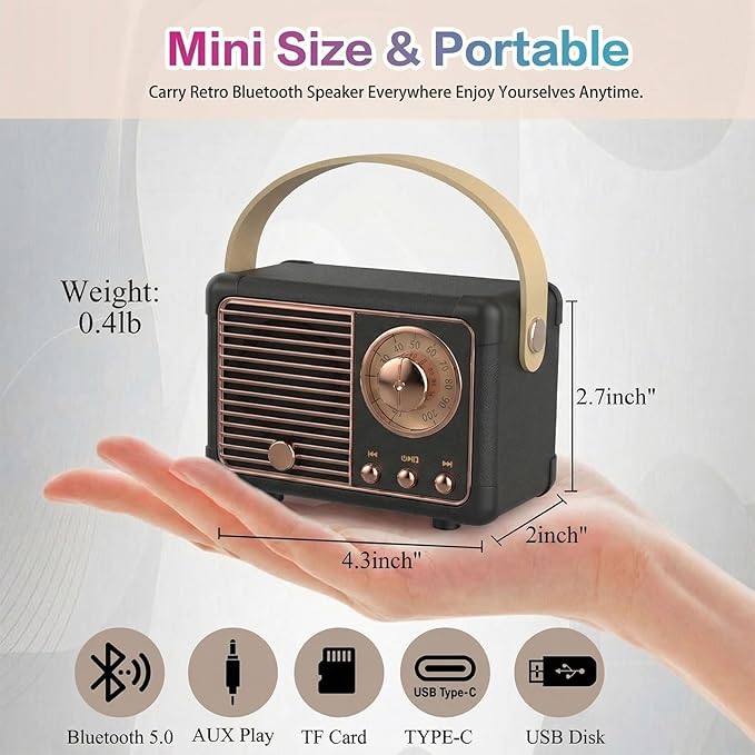 Dosmix Retro Bluetooth Speaker, Vintage Decor,Small Wireless Bluetooth Speaker,Cute Old Fashion Style for Kitchen Desk Bedroom Office Outdoor,Birthday Gifts for Women Men Teens
