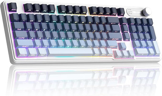 MageGee GK960 Wireless Gaming Keyboard, RGB Tri-Mode Wired/BT/2.4G Creamy Keyboard with Number Pad, 4000mAh Battery, Knob Control, Side Printed Keycaps, 19-Key Anti-Ghosting for Win/Mac (Black & Blue)