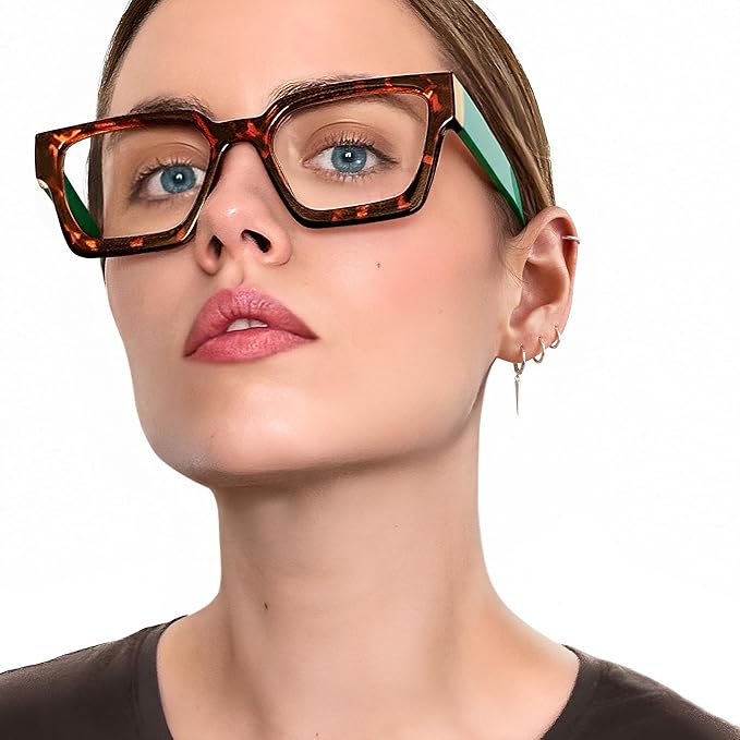 livho Oversized Eyewear Frame for Woman and Men - Rectangle Fashion Glasses for Computer, Chic Preppy Frame