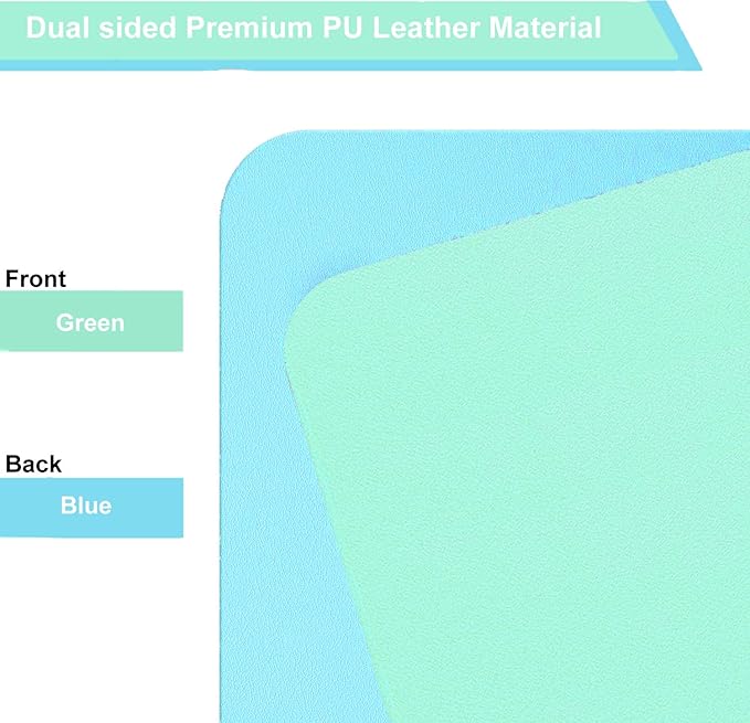 Dual Sided PU Leather Desk Pad, Mouse Pad, Office Desk Mat, Non-Slip Laptop Desk Pad, Waterproof Desk Writing Pad for Office and Home (23.6" x 11.8", Green+Blue)