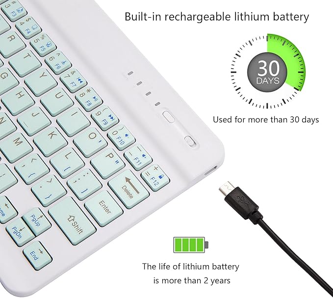 Ultra-Slim Bluetooth Keyboard Portable Mini Wireless Keyboard Rechargeable for Apple iPad iPhone Samsung Tablet Phone Smartphone iPadOS iOS Android (10 inch Light Green)