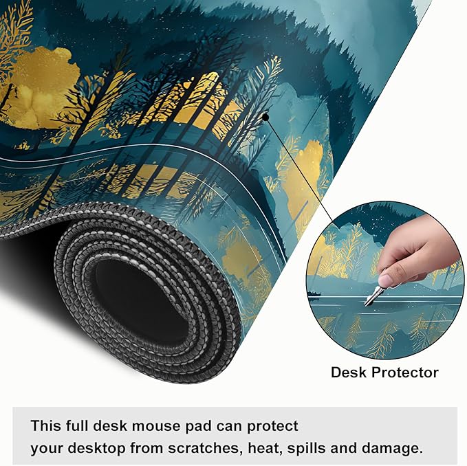 Mouse Pad, Large Anti-Slip with Stitched Edges Desk Mat Desktop Laptop Computer Desk Keyboard Mat,Table Protector Blotter Mat (Lake, 35.4" x 15.7")
