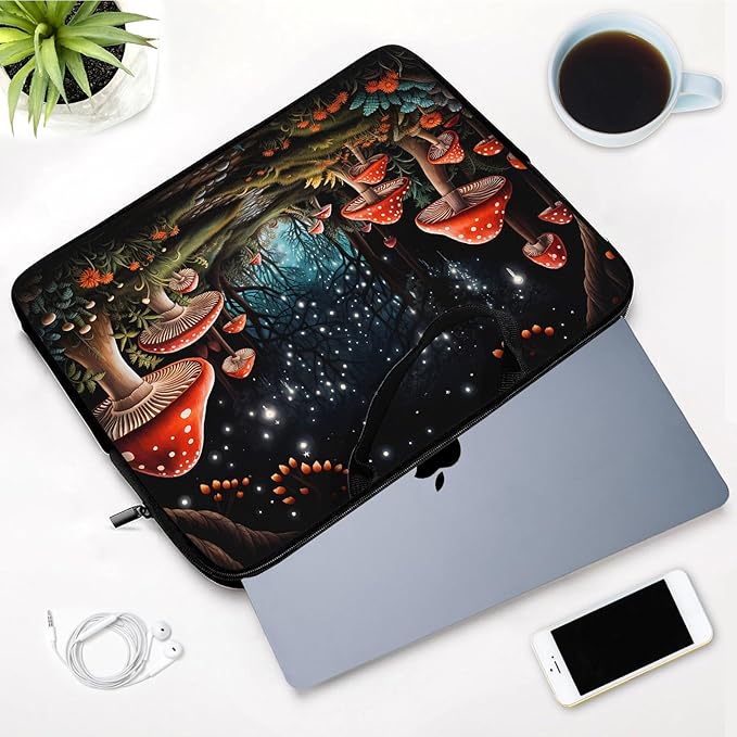 Laptop Sleeve Bag with Handle Computer Protective Soft Cover Case for 14 Inch 13 Inch Laptop,Forest Musnroom
