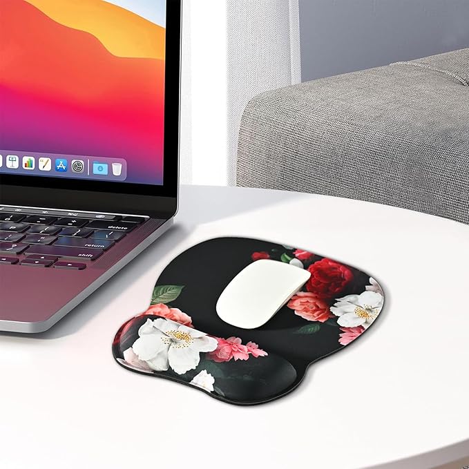 EooCoo Ergonomic Mouse Pad with Wrist Support, Mousepad with Memory Foam Wrist Rest and Non-Slip Base for Computer, Cafe, Home & Office, 9.64 x 8.26 in Office Desk Accessories