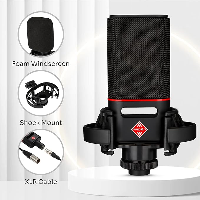 XLR Microphone Cardioid Condenser Microphone XLR with 25mm Large Diaphragm for Computer PC Metal Professional Studio Mic for Recording Podcasting Streaming Gaming ASMR Voice Over Vocals