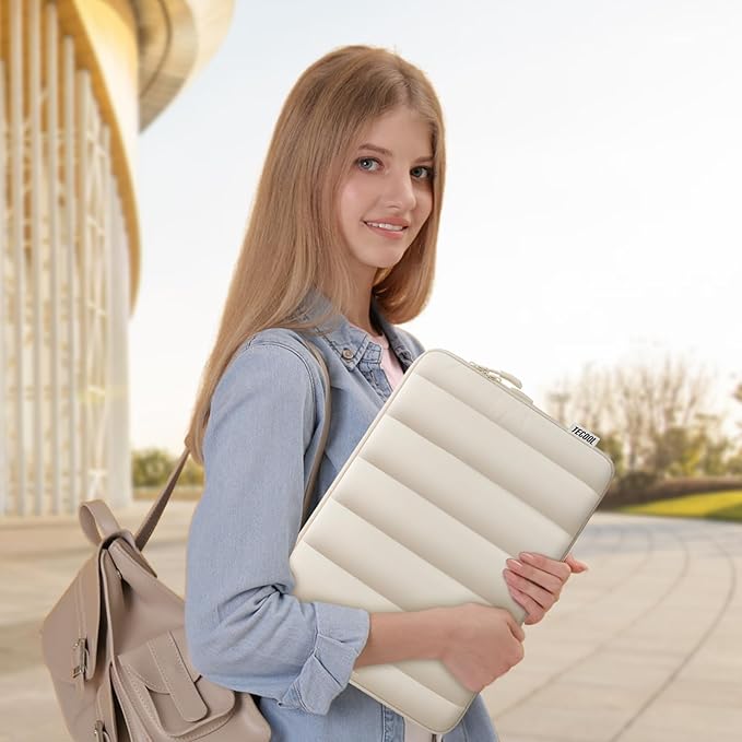 TECOOL Puffy Laptop Case 16 inch,Laptop Sleeve 16 inch for 16 inch Notebook MacBook Pro 16" Lenovo Thinkpad HP Acer Asus Dell Chromebook,Protective Waterproof 16 Inch Sleeve with Small Case,Beige