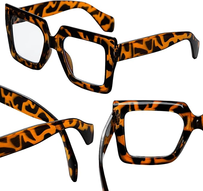 hoyuwak Oversized Square Blue Light Glasses Big Frame Computer Eyewear Thick Fashion Clear Glasses for Women Fashion
