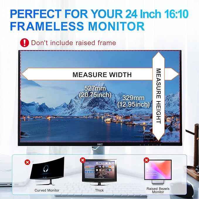 2Pack Magnetic 24 Inch Privacy Screen for Computer Monitor 16:10 Aspect Ratio, Hanging Removable Anti-Blue/Glare Protector Film, Anti Spy Desktop Security Private Filter 24in