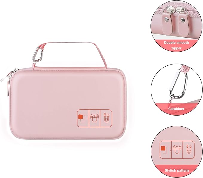 Canboc Hard Electronic Organizer Travel Case Electronics Accessories Cable Gadget Wire Storage Tech Bag Double Layer Shockproof Box for Charger Cord Flash Drive Mouse Apple Pencil Power Bank,Rose Gold