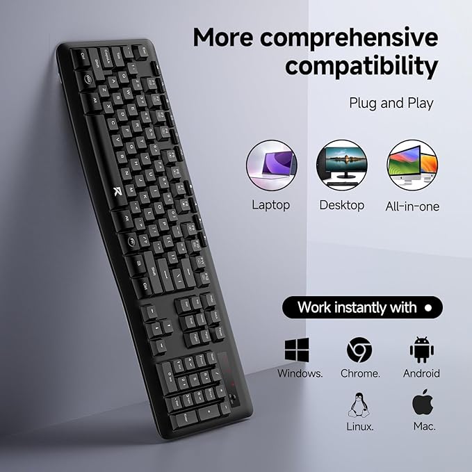 Redragon Wireless Keyboard, 2.4G Full-Sized Ergonomic Wireless Computer Keyboard with 10 Individual Multimedia Keys, Spill Resistant, for Mac OS Desktop/Laptop/PC BK7367