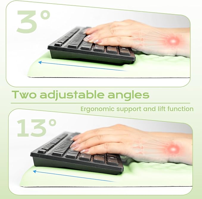 Keyboard Wrist Rest with Ergonomic Height - Computer Keyboard Stand & Soft Cushioned Pad for Wrist Pain Relief - Non-Slip Typing Support for Office, Gaming & Home(Green)