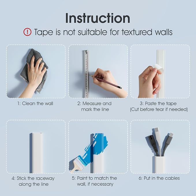 Wire Covers for 2 Cords TV on Wall, 47in Paintable Cable Hider, Medium Cable Management Kit, Cord Hiding for Wall White, W0.95in H0.47in - Image 6