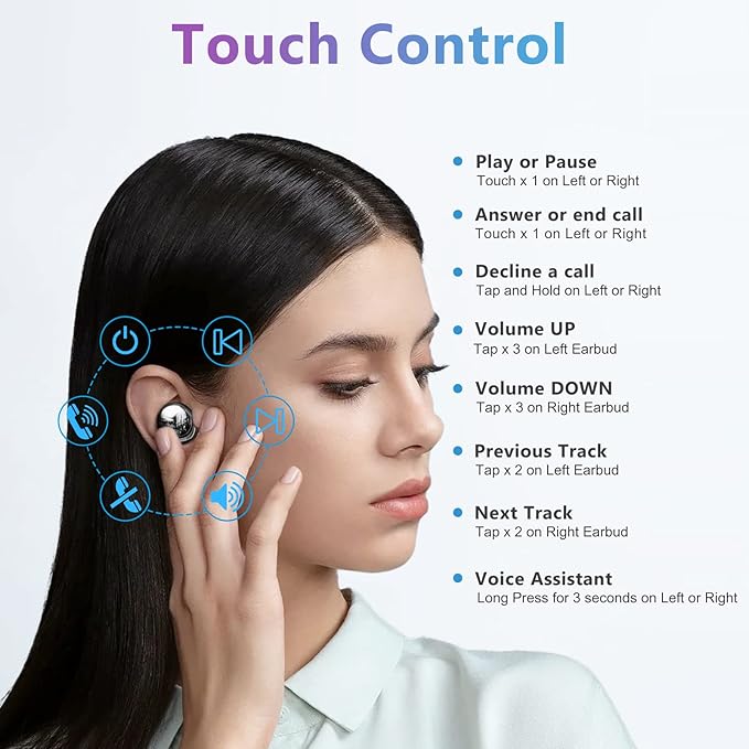 ELOVEN Wireless Earbuds Deep Bass Stereo Sound Bluetooth Earbuds 120H True Wireless Headphones with Ear Caps (S/M/L) for Samsung S26/S25/S24/S23/S22 Ultra Z Flip 5/4/3/Fold 5/4 iPhone 16/15/14 Black