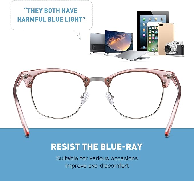 Blue Light Blocking Glasses Vintage Half Frame UV Clear Lens Anti Eyestrain Computer Gaming Glasses for Women