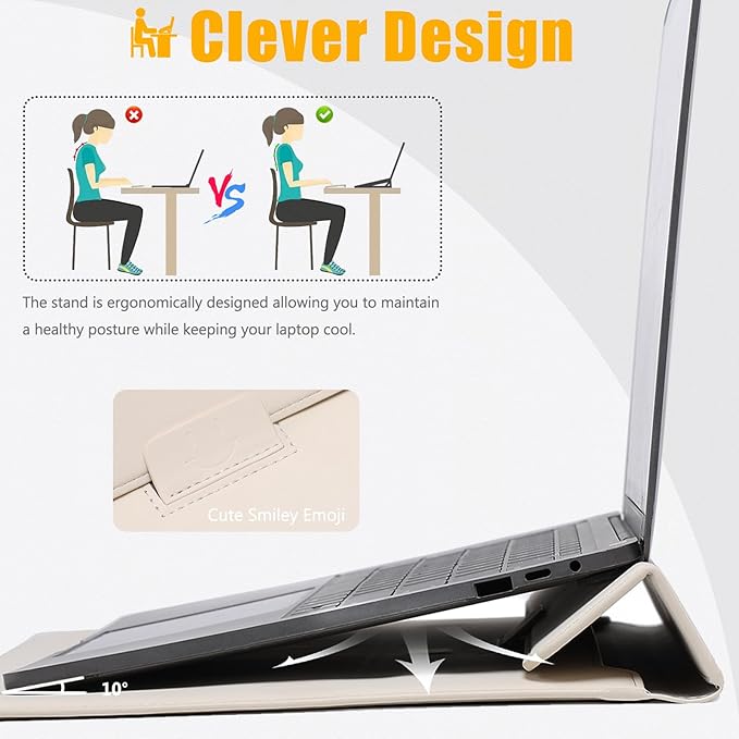 HYZUO 15 Inch Laptop Case Bag Sleeve with Stand for MacBook Air 15 M5 M4 A3241 M3 A3114 M2 A2941 2026-2023, 15" Surface Laptop 7/6/5/4/3, MacBook Pro 15 A1990 A1707 2019-2016, Beige