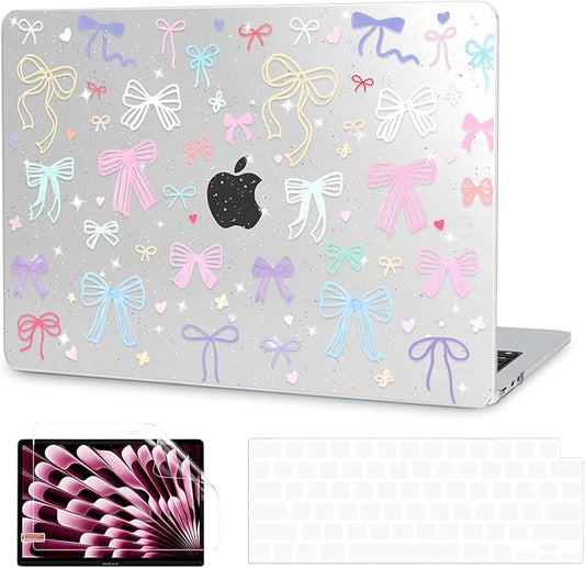 G JGOO Compatible with MacBook Air 13 inch Case 2026 2025-2022 M5 A3449 M4 A3240 M3 A3113 M2 A2681, Clear Hard Shell for MacBook Air 13.6 inch Case+Keyboard Cover+Screen Protector, Colorful Bows
