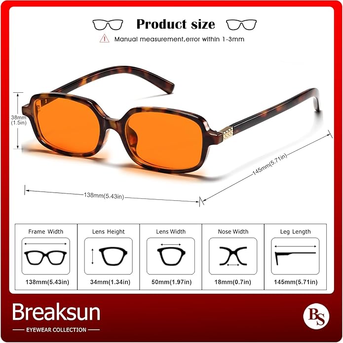 Breaksun Retro Rectangle Glasses for Women Men Small Square Blue Light Blocking Glasses Vintage Eyeglasses