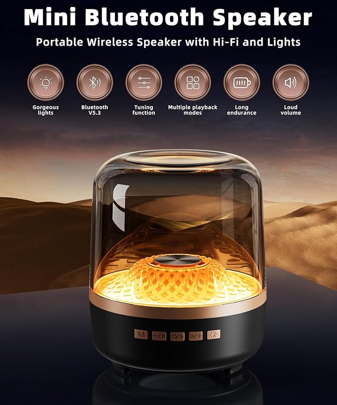 Bluetooth Speaker with HD Sound and Lights, Portable Wireless, Long-Lasting Battery Life, TWS Pairing, for Home/Party/Outdoor/Travel/Beach, Stocking Stuffers, Gifts for Adults (Black - 2)