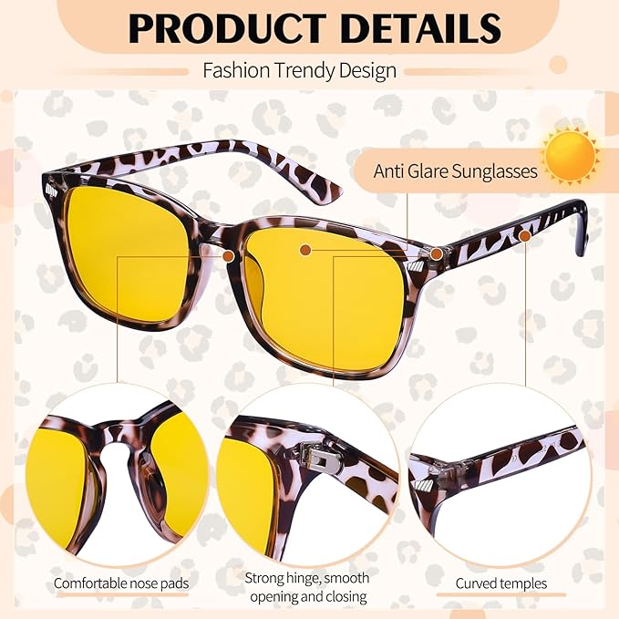 Polarized Sunglasses for Women Men, Night Driving Glasses Anti Glare Yellow Lens UV 400 for Day Night Use