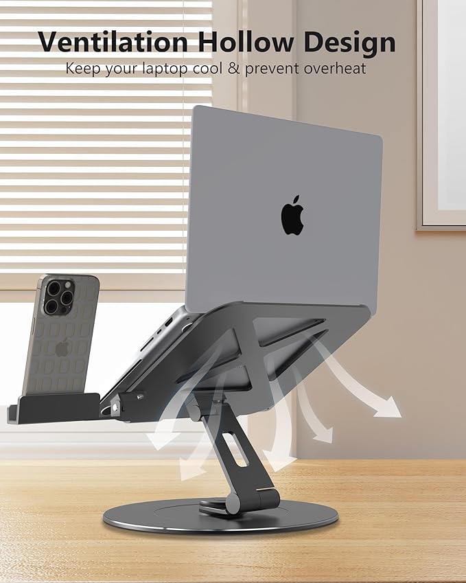 LOXP Adjustable 10-17.3" Laptop Stand for Desk with Larger Base & Phone Holder, Aluminum Desktop Organizer for Laptops, Ergonomic Lectern Stand Fits MacBook, HP, Dell, All Laptops