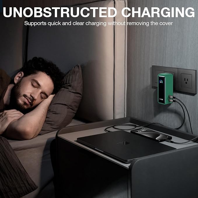 Silicone Case for Anker Prime Power Bank 9,600mAh 65W, Soft Silicone Shockproof Protective Cover for Anker 65W Prime Power Bank with Anti-Lost Strap, LCD Display Visible (Dark Green)
