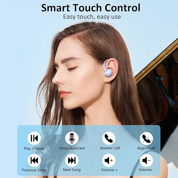 Wireless Earbuds, Bluetooth Headphones Sports, Deep Bass Fitness Earphones Gym Running, Waterproof Headset with Earhook Workout, Playback Over-Ear Buds with ENC Noise Cancelling Mic