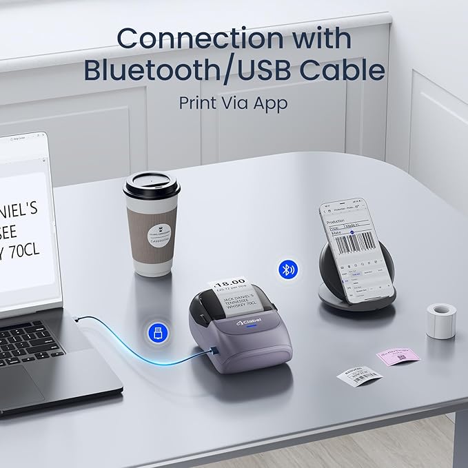 CLABEL Label Maker Machine with Tape: 221B Inkless Label Printer Handheld Barcode Printer Compatible with Phone & PC for Retail School Office Clothing