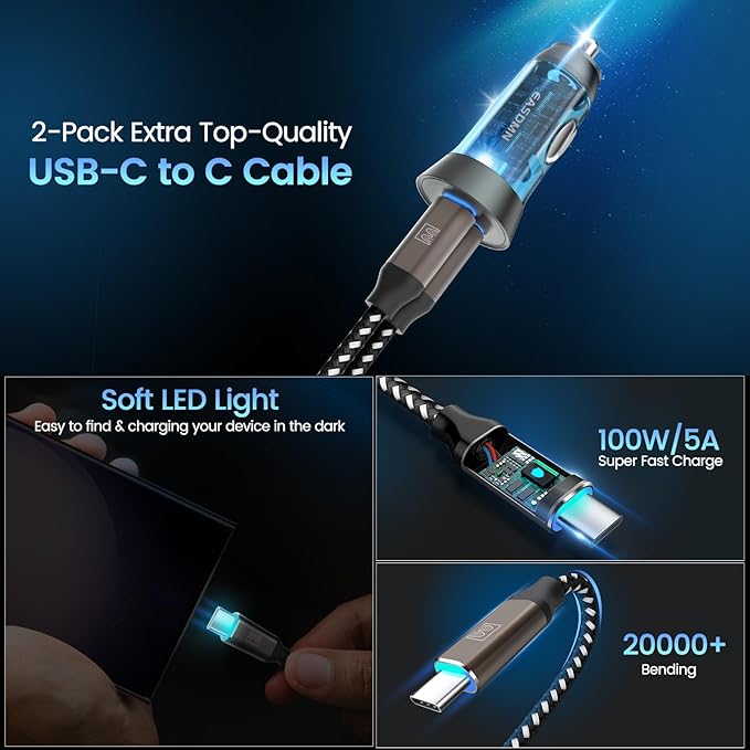 2-Pack 90W USB C Super Fast Car Charger, Dual-Port [PD/PPS 45W & QC 45W] Car Cigarette Lighter USB Charger Adaper for Samsung Galaxy S25 Ultra/S25+/S24 Ultra/S23+/S22,Note 20/10+,Tab S9/S8, iPhone 15…
