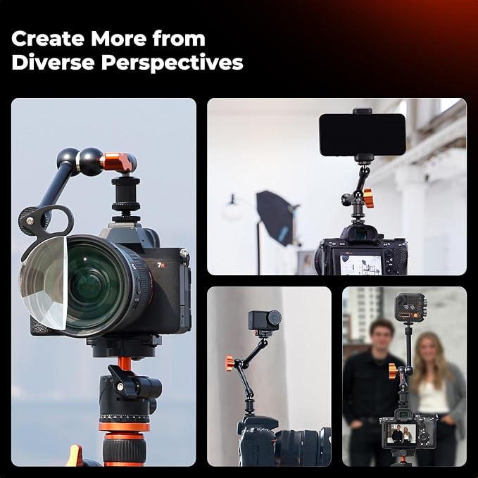 K&F CONCEPT 9.8" Magic Arm Clamp with Cold Shoes 360° Ball Heads Camera Arm Mount for Monitor/Flash/Microphone/DSLR Camera - Image 6
