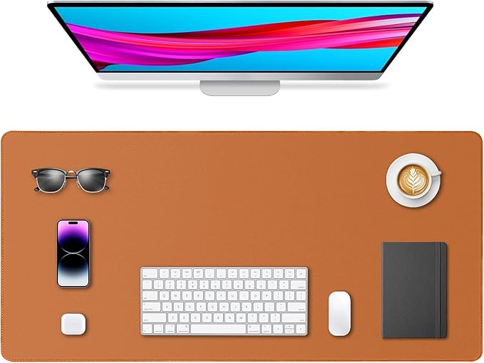 Leather Desk Pad Protector, Office Desk Mat, Large Mouse Pad, Non-Slip PU Leather Desk Blotter, Waterproof Computer Desk Writing Pad for Office and Home (Brown, 36" x 17")
