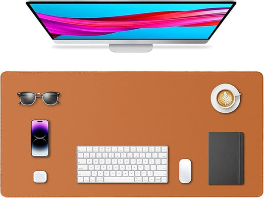 Leather Desk Pad Protector, Office Desk Mat, Large Mouse Pad, Non-Slip PU Leather Desk Blotter, Waterproof Computer Desk Writing Pad for Office and Home (Brown, 36" x 17")