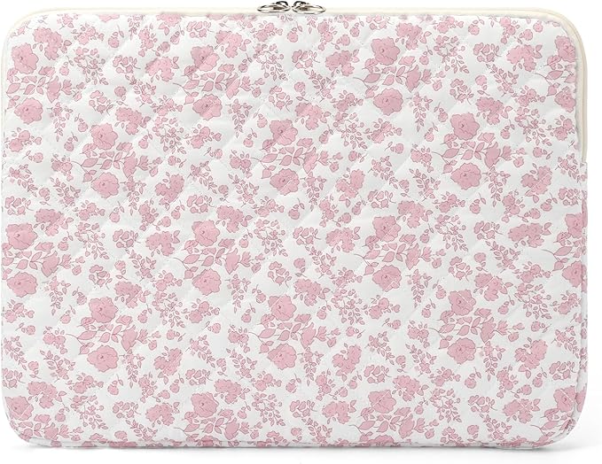 Puffy Laptop Sleeve 13-15.6 Inch Cute Quilted Laptop Protective Case Padded Floral Computer Sleeve for MacBook (B-Pink Floral, 11 Inch)