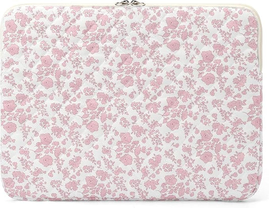 Puffy Laptop Sleeve 13-15.6 Inch Cute Quilted Laptop Protective Case Padded Floral Computer Sleeve for MacBook (B-Pink Floral, 11 Inch)