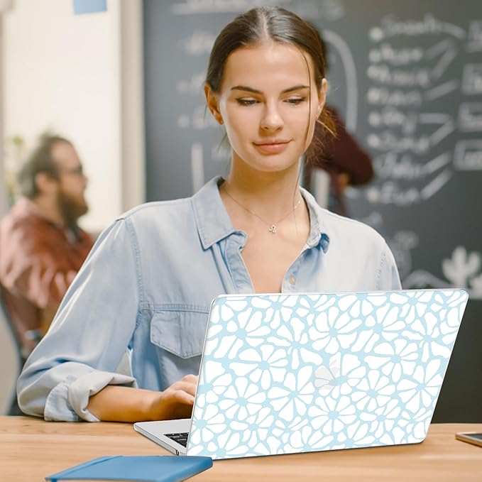 G JGOO Compatible with MacBook Air 13 inch Case 2026 2025-2022 M5 A3449 M4 A3240 M3 A3113 M2 A2681, Plastic Hard Shell for MacBook Air 13.6 inch Case + Keyboard Cover + Screen Protector, Blue Flower