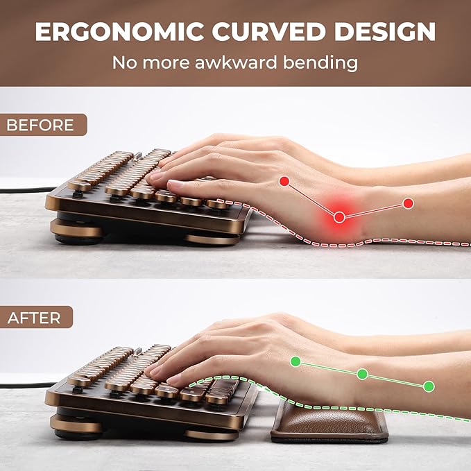 GLENCREAG Ergonomic Keyboard Wrist Rest - PU Leather Cushioned Support for Typing & Gaming, Comfortable Contoured Design for Wrist Pain Relief, Tan