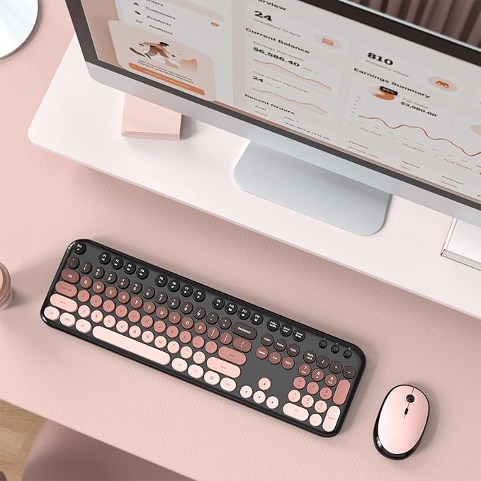 Wireless Keyboard and Mouse Combo, Typewriter Full Size Retro Keyboard with Number Pad, Ergonomic Design for Windows 7 8 10 11 PC Laptop Desktop, Home and Office Use