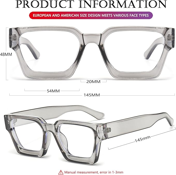 AIEYEZO Square Thick Frame Glasses for Women Men Fashion Blue Light Glasses Trendy Chic Computer Eyeglasses