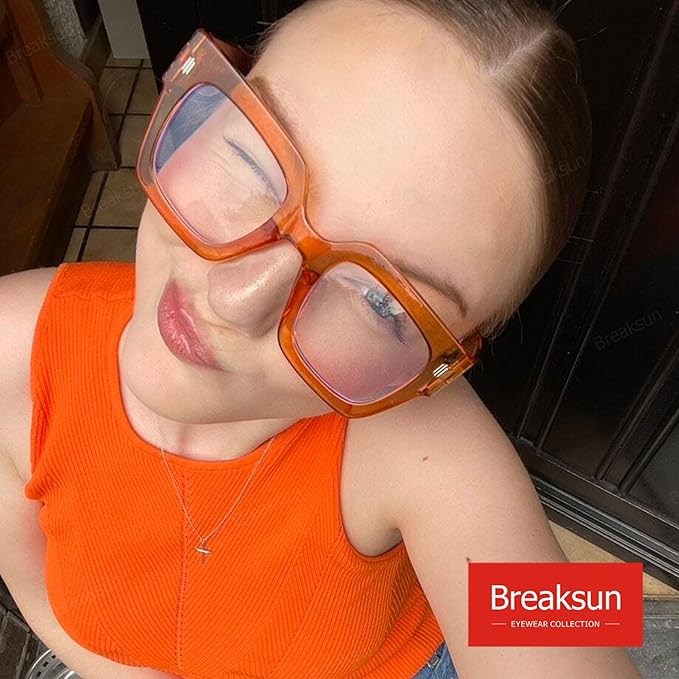 Breaksun Fashion Oversized Blue Light Blocking Glasses for Women Men Trendy Big Square Frame Computer Eyeglasses