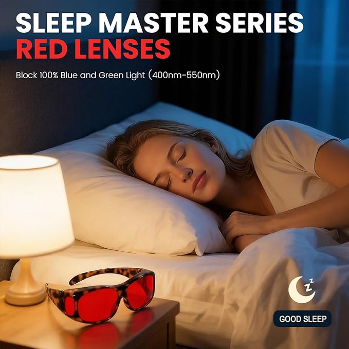 Eyekepper Red Lens Blue Light Glasses Men,Fitover Blue Light Blocking Glasses Women, Red Light Glasses Eye Protection - Black Red