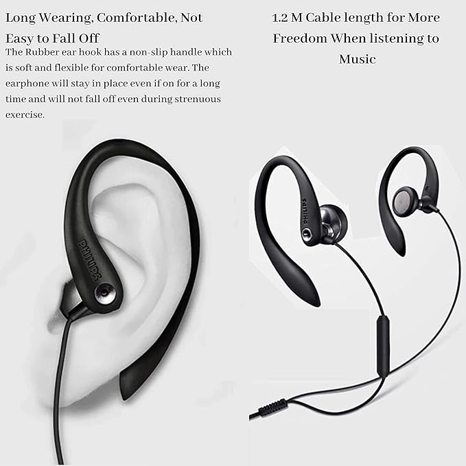 PHILIPS Over The Ear Sport Earbuds with Mic, Earphones for Sports, Running and Gym