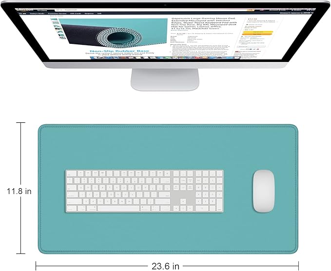 Dapesuom Large Mouse Pad, Extended Gaming Mouse Mat with Stitched Edges, Full Size Desk Mats with Non-Slip Base, Computer Big Desktop Keyboard Pad for Gamer, Laptop, Office, 23.6 x 11.8 in, Green